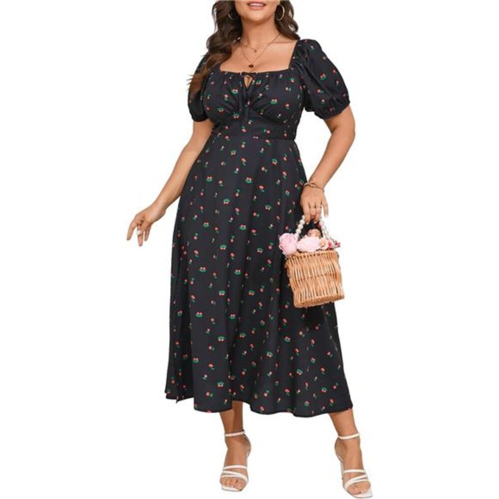 Women's Plus Size Summer Dress Short Sleeve Square Neck Milkmaid Maxi Long Dress